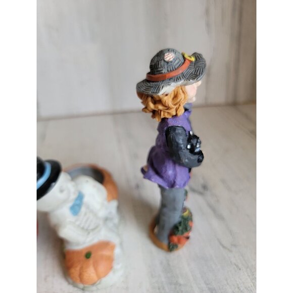 Witch Halloween statue AS IS pumpkin skeleton home decor figure set - Picture 6 of 9